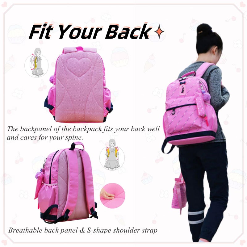 VIDOSCLA 3Pcs Heart Printing Backpack Sets Bowknot Primary Schoolbag Travel Daypack Shoulder Bag Girls Rucksack knapsack - Image 3